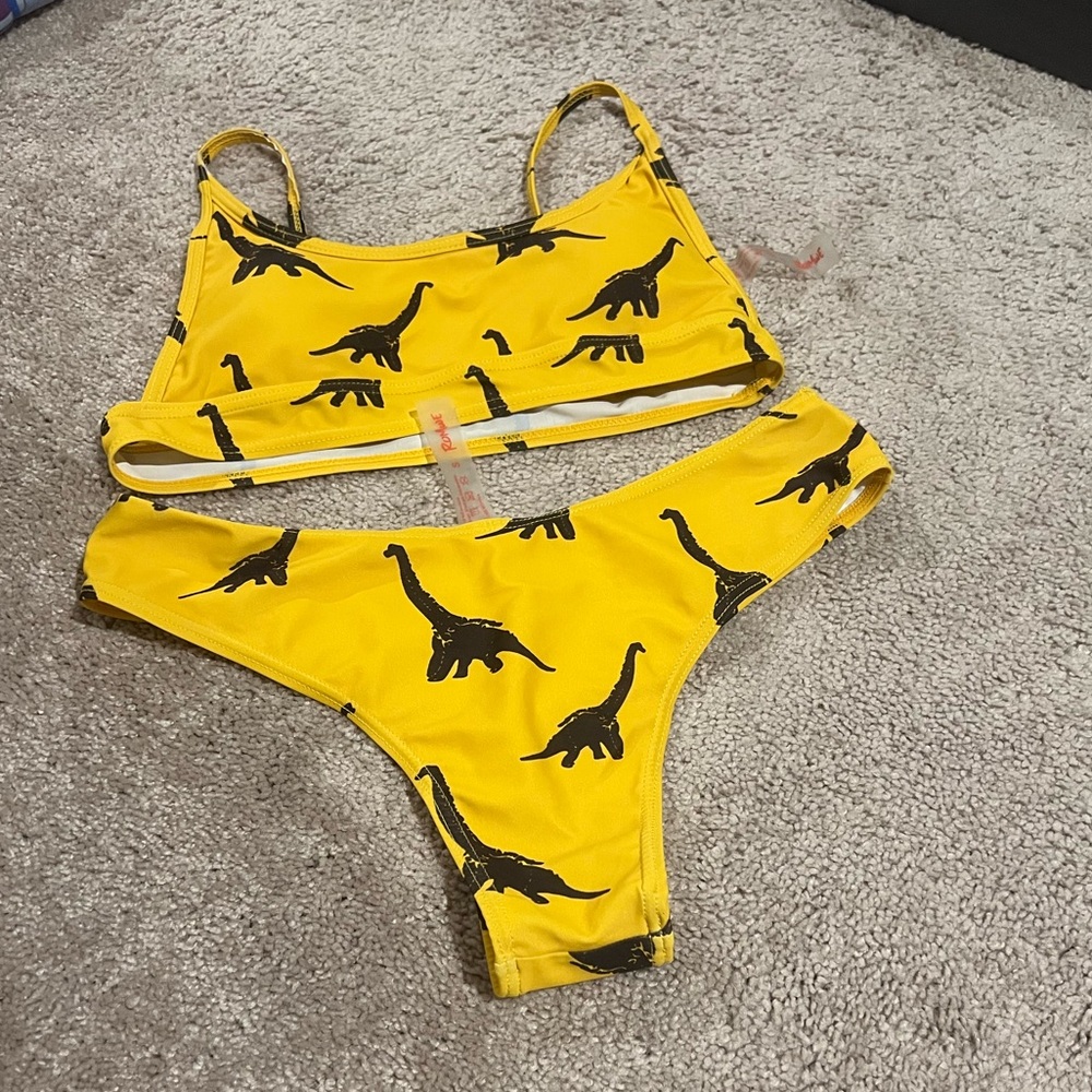 ROMWE Yellow Dinosaur Print Bikini - Size S